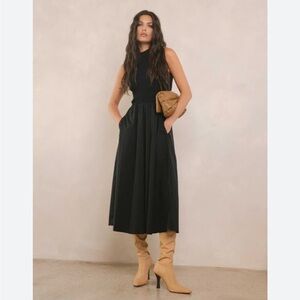 Elan Black mockneck sleeveless mixed media maxi dress size medium new with tags